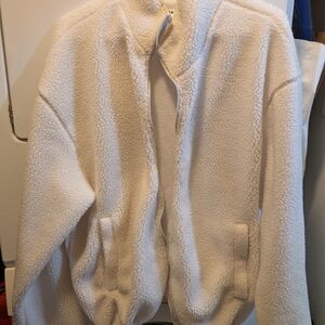 Men's Oversized Cream Sherpa Zip-Front Jacket